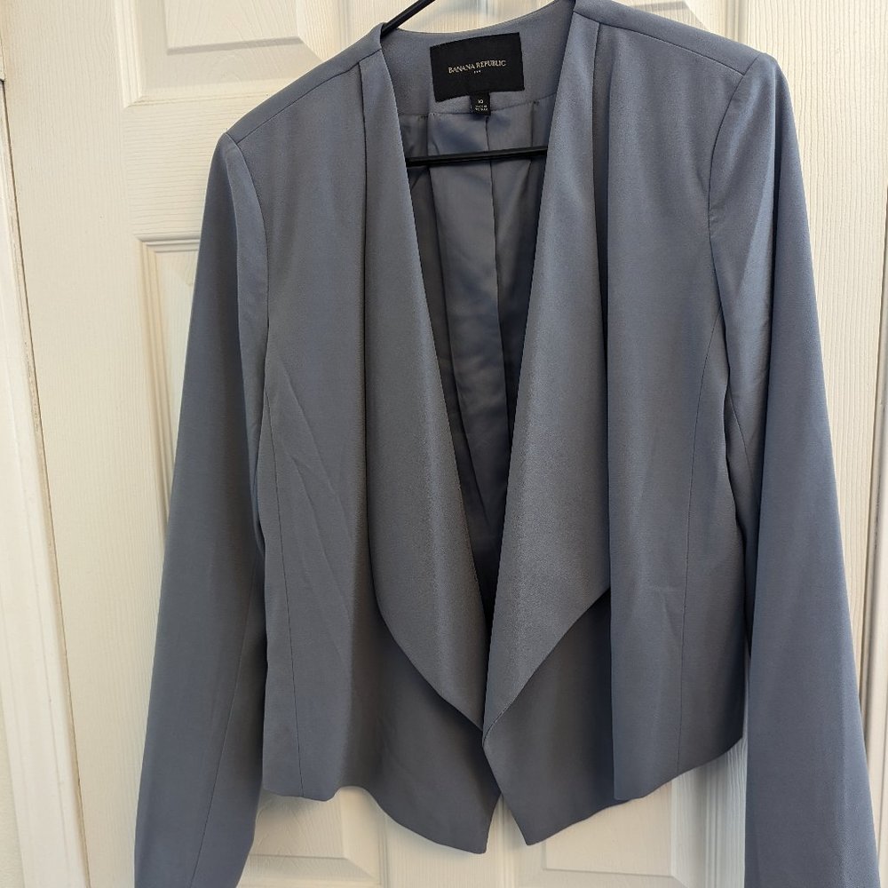 Banana Republic Drape Front Collarless Blazer, Grey